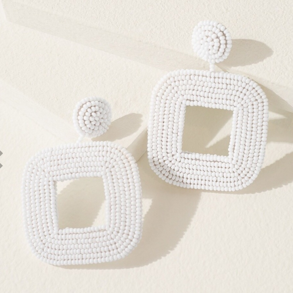 White seed bead earrings